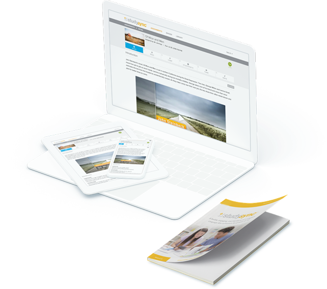 Example of StudySync curriculum on laptop and print piece.